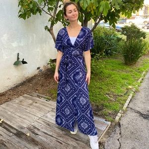 Dark Blue Maxi Dress with Paisley Design